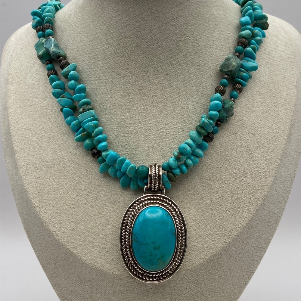 Vintage Whitney Kelly Sterling Silver 925 Large Oval Turquoise Pendant - Picture 7 of 8